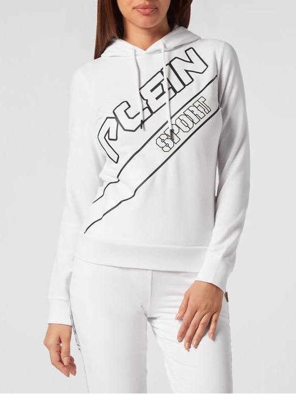 Nwt Philipp Plein Sport Womens White Graphic Logo Hoodie Sz M